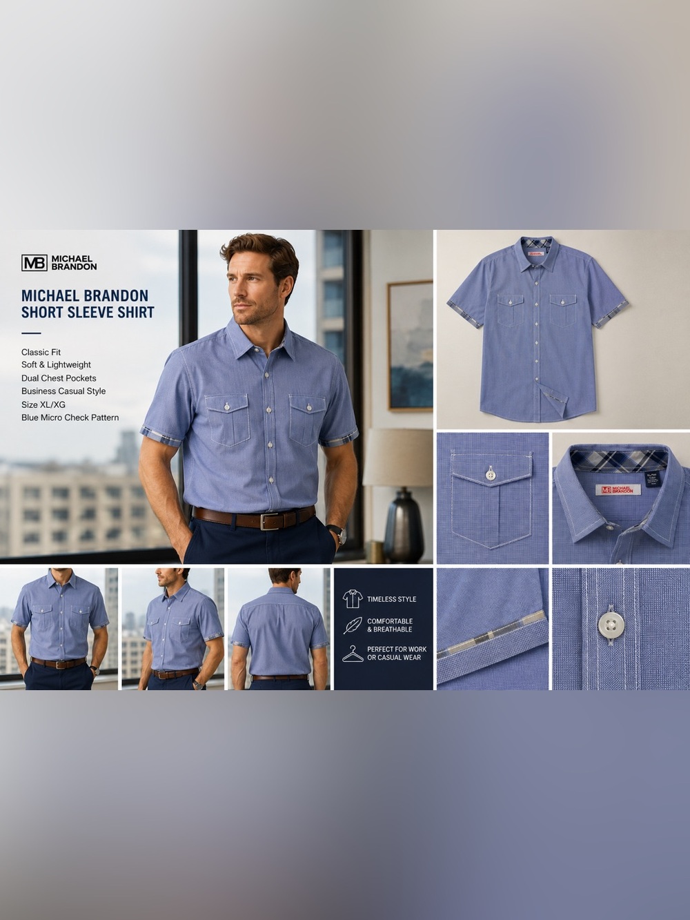 Michael Brandon Short-Sleeve Button-Down Shirt - Light Blue Y2K